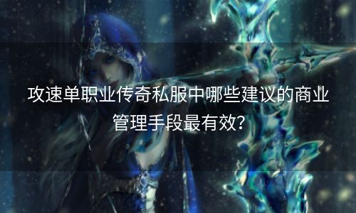 攻速单职业传奇私服中哪些建议的商业管理手段最有效？